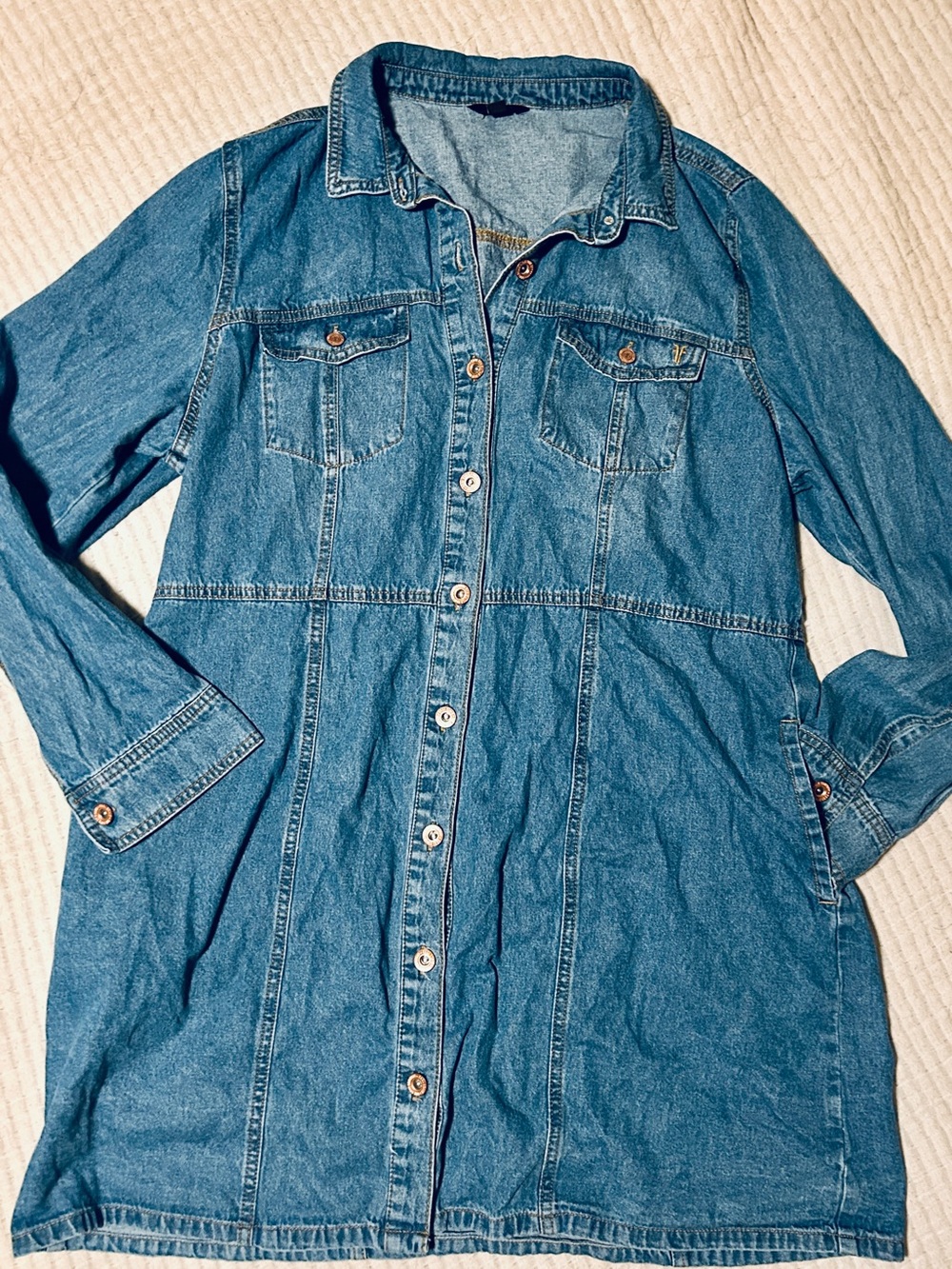 Frye Denim Long Sleeve Shirt Dress in Medium Blue